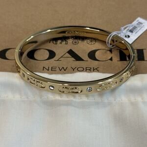 Coach “Kissing C” Signature Hinged Bangle Bracelet Jewelry Gold Rhinestone NWT
